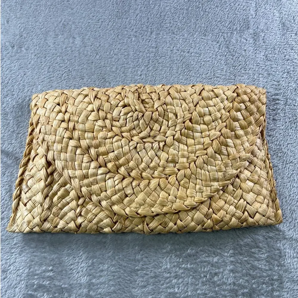 Straw Clutch Handwoven Purse Boho Coastal Beach Resort Woven Festival Bag